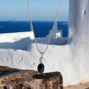 Beach rock and freshwater pearl sterling necklace. NWT